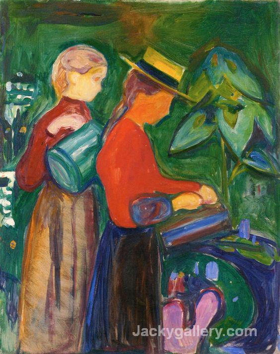 girls watering flowers by Edvard Munch paintings reproduction